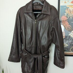 Removable Fur Lined Brown Leather Coat